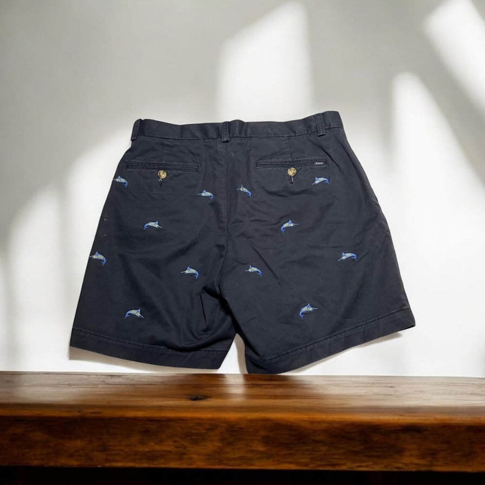 Polo Ralph Lauren Men's All Over Marlin Fishing Shorts Navy Blue Size 30